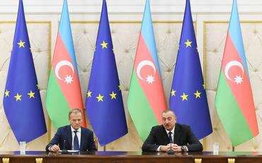 Azərbaycan Prezidenti İlham Əliyev və Avropa İttifaqı Şurasının Prezidenti Donald Tusk mətbuata bəyanatlarla çıxış ediblər