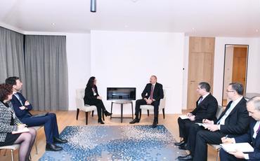 Prezident İlham Əliyev “Swiss Re” şirkətinin ictimaiyyətlə əlaqələr üzrə sədri Veronika Skotti ilə görüşüb