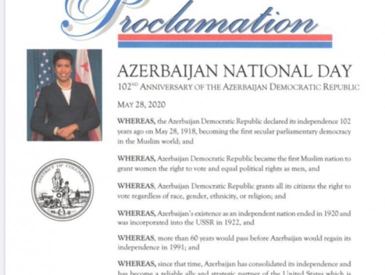 ABŞ-ın paytaxtında Azərbaycan Milli Günü elan edilib