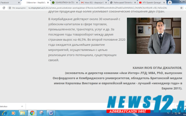 Azərbaycanlı gənc iş adamının yazısı Özbəkistan mediasında dərc olunub
