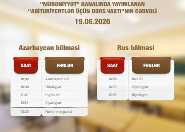 “Abituriyentlər üçün dərs vaxtı”nın sabaha olan cədvəli