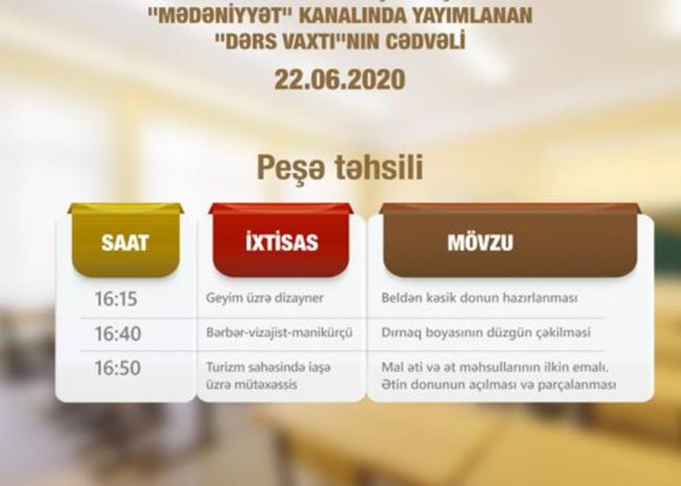 “Dərs vaxtı”nın peşə təhsili ilə bağlı sabaha olan cədvəli açıqlanıb