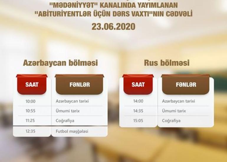"Abituriyentlər üçün dərs vaxtı"nın sabaha olan cədvəli