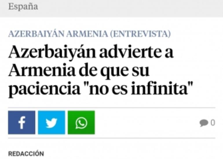 “Lavanguardia” qəzeti: Ermənistan başa düşməlidir ki, Azərbaycanın səbri tükənməz deyil