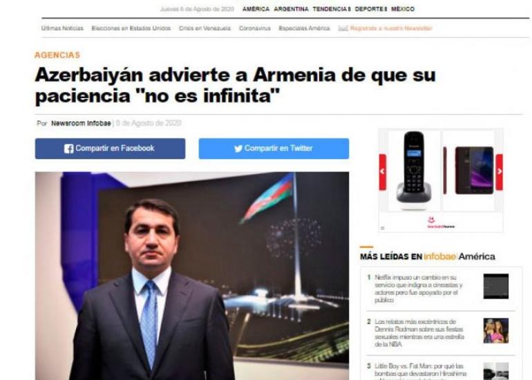 Hikmət Hacıyevin EFE informasiya agentliyinə müsahibəsi bir sıra ölkələrin qəzet və xəbər saytlarında dərc edilib