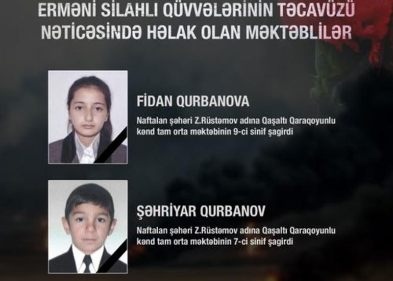 Erməni silahlı qüvvələrinin hücumu nəticəsində həlak olanlardan 2-si məktəblidir