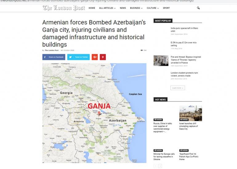 Ermənilərin Gəncəni raket atəşinə tutması Britaniya mətbuatında
