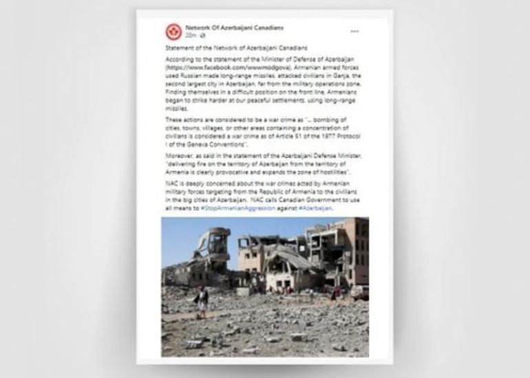 Kanada Azərbaycanlıları Şəbəkəsi Gəncənin atəşə tutulması ilə bağlı bəyanat yayıb