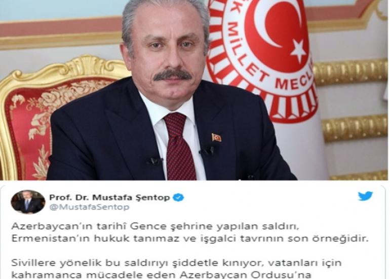 Mustafa Şentop: Gəncə şəhərinə hücum Ermənistanın işğalçı simasının son nümunəsidir