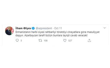 Prezident İlham Əliyev: "Gəncəyə raket hücumu Ermənistanın Vardenis rayonundan həyata keçirilib"