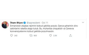 Prezident İlham Əliyev: "Gəncəyə raket hücumu Ermənistanın Vardenis rayonundan həyata keçirilib"