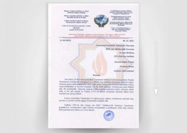 Soydaşlarımız Fransanın ölkəmizə qarşı qərəzli mövqeyinə etiraz olaraq bəyanat qəbul edib