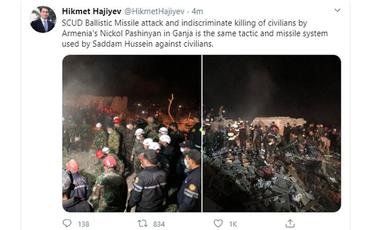 Hikmət Hacıyev: “Paşinyan Səddam Hüseynin mülki şəxslərə qarşı istifadə etdiyi taktikanı təkrarlayır”