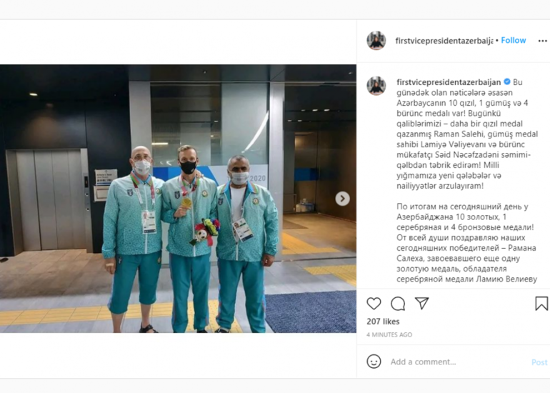 Mehriban Əliyeva növbəti medallar qazanan Azərbaycan paralimpiyaçılarını təbrik edib
