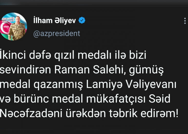 Azərbaycan Prezidenti Paralimpiya oyunlarında medal qazanan idmançıları təbrik edib
