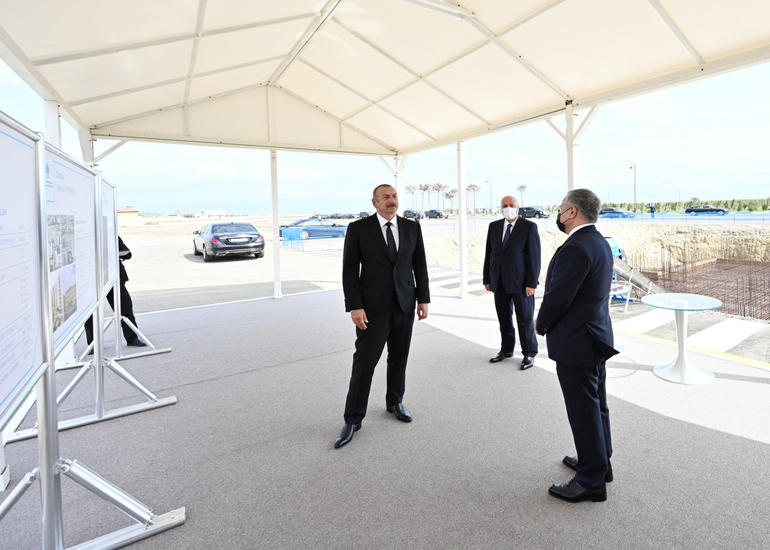Prezident Sumqayıtda güzəştli mənzil layihəsinin növbəti yaşayış kompleksinin təməlini qoyub