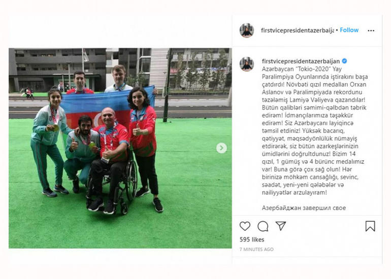 Mehriban Əliyeva Paralimpiya Oyunlarında uğur qazanan idmançılarımızı təbrik edib
