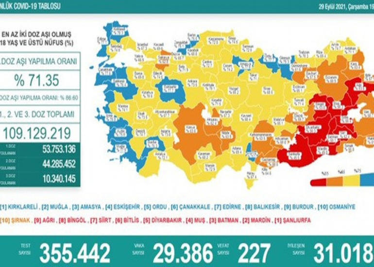 Türkiyədə bu gün koronavirusdan 227 nəfər ölüb