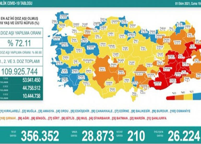 Türkiyədə bu gün koronavirusdan 210 nəfər ölüb