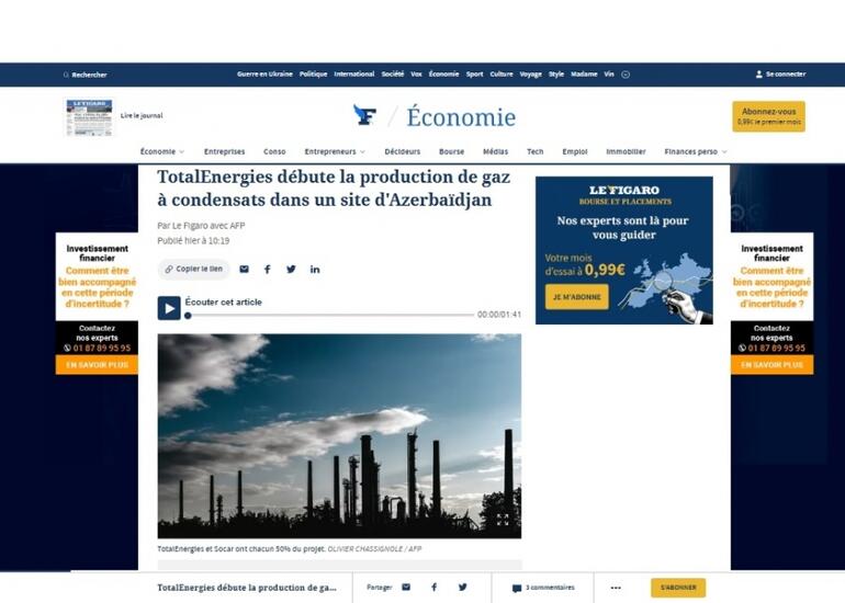 Le Figaro: TotalEnergies Azərbaycanda qaz-kondensatının hasilatına başlayır