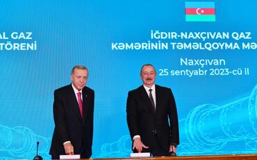 Prezident İlham Əliyev və Prezident Rəcəb Tayyib Ərdoğan İğdır-Naxçıvan qaz kəmərinin təməlinin qoyulması mərasimində iştirak ediblər