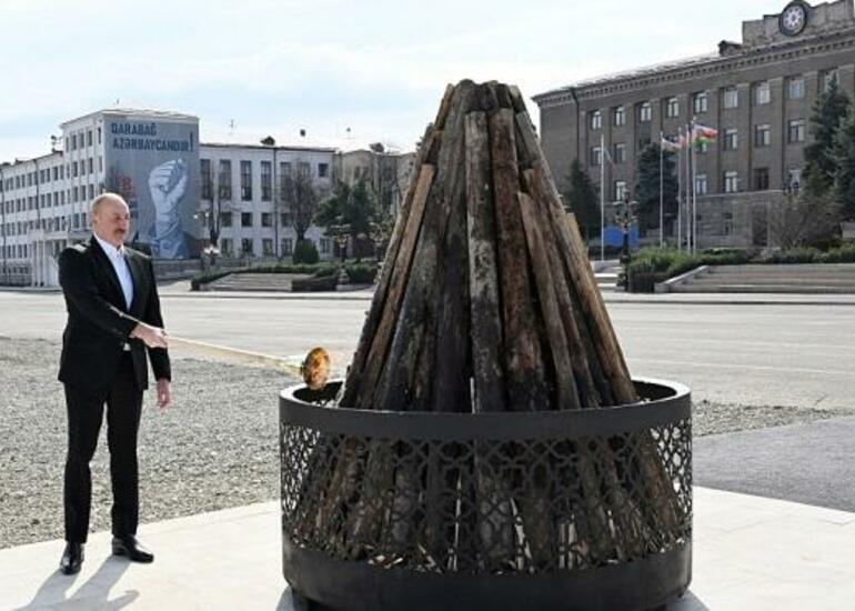 Prezident Xankəndidə Novruz tonqalını alovlandırdı