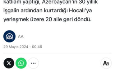 Azərbaycan Prezidentinin Xocalıya səfəri Türkiyə mətbuatında geniş işıqlandırılıb