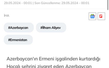 Azərbaycan Prezidentinin Xocalıya səfəri Türkiyə mətbuatında geniş işıqlandırılıb