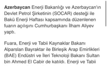 Prezident İlham Əliyevin Bakı Enerji Həftəsinin açılış mərasimindəki çıxışı xarici mediada geniş işıqlandırılıb