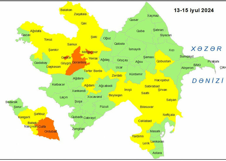 Küləklə bağlı sarı və narıncı xəbərdarlıq edildi