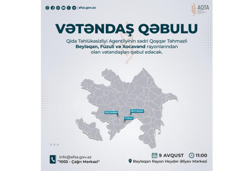 AQTA sədri Beyləqanda vətəndaşların müraciətini dinləyəcək