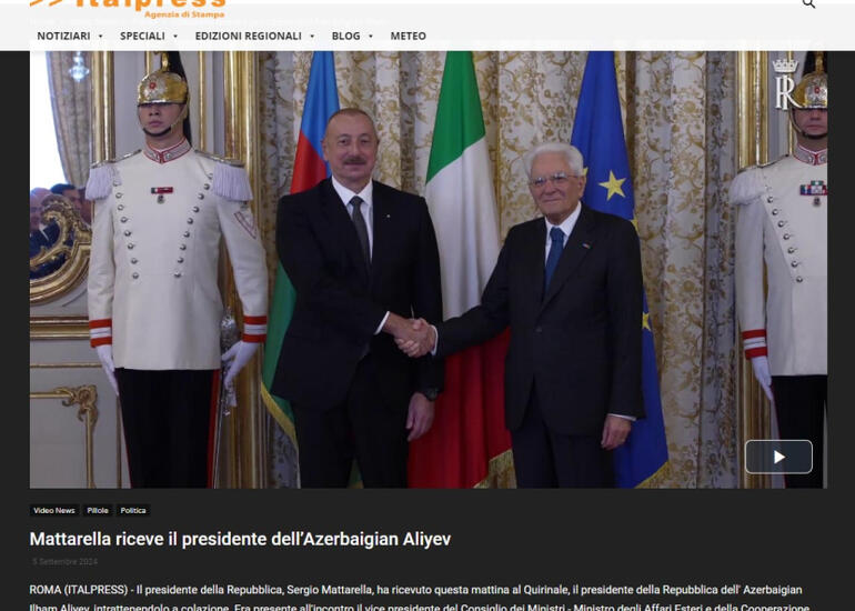 İtaliya mediası Prezident İlham Əliyevin bu ölkəyə səfərini geniş işıqlandırıb