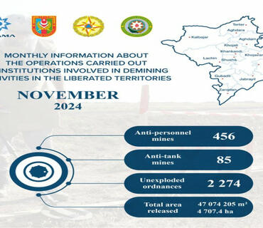 Azad edilmiş ərazilərdə noyabrda 541 mina, 2274 PHS aşkarlanıb