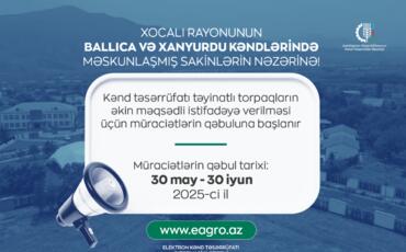 Xocalının Ballıca və Xanyurdu kəndində torpaqların əkin məqsədli istifadəyə verilməsi üçün müraciətlərin qəbuluna başlanır